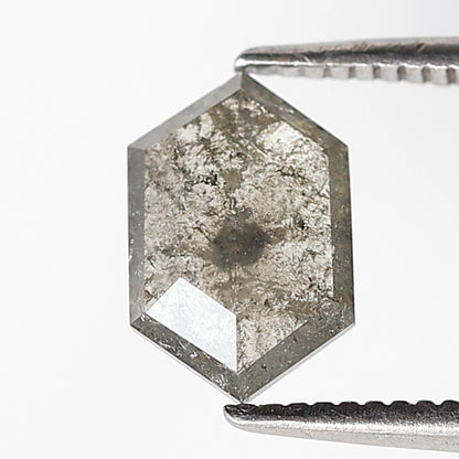 Natural 1.02 CT Hexagon Loose Earth Mined Diamond, 8.50 x 5.70 mm Gray Black Salt and Pepper Diamond