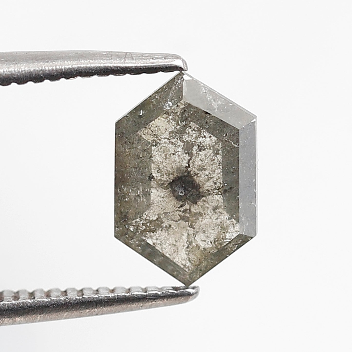 Natural 1.02 CT Hexagon Loose Earth Mined Diamond, 8.50 x 5.70 mm Gray Black Salt and Pepper Diamond