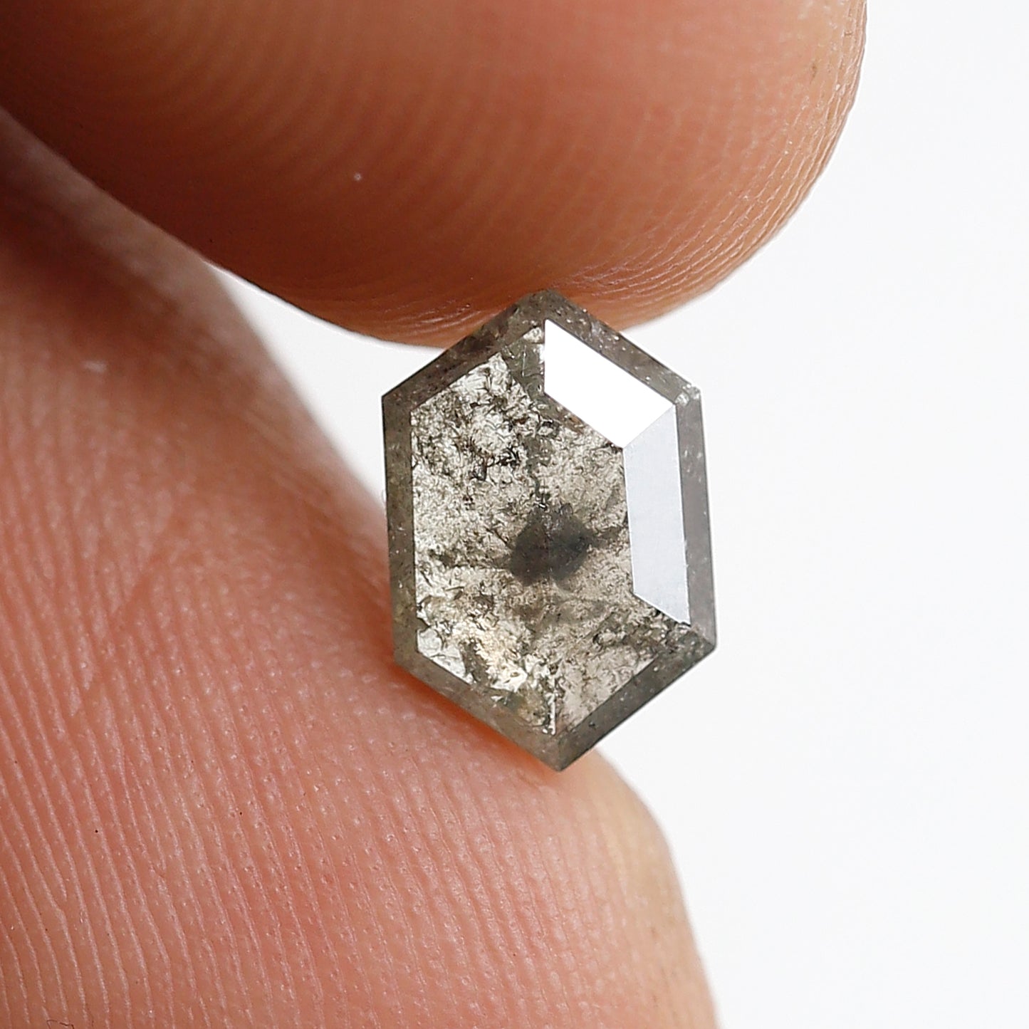 Natural 1.02 CT Hexagon Loose Earth Mined Diamond, 8.50 x 5.70 mm Gray Black Salt and Pepper Diamond