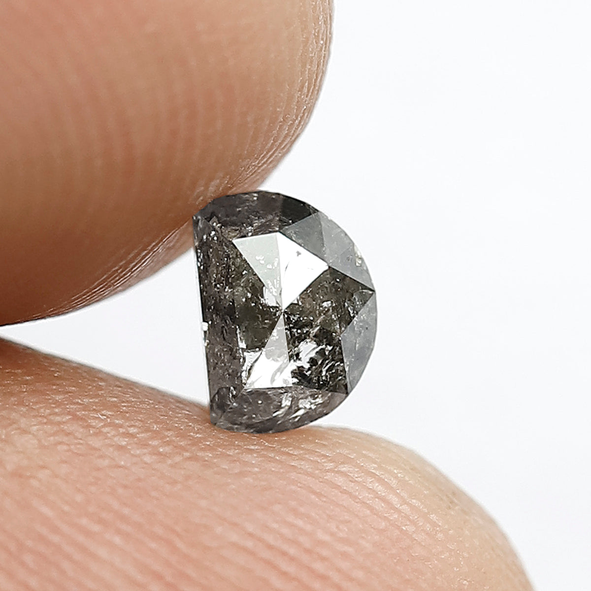 0.73 CT Unique Half Moon Shape Loose Natural Grey Black Color Diamond 4.1 MM Earth Mined Salt and Pepper Diamond