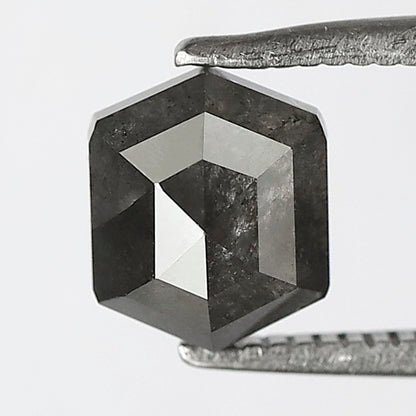 1.62 CT Hexagon Salt and Pepper Diamond, Natural Gray Black Loose Diamond, 7.00 MM Ethical Earth Mined Diamond for Pendant Jewelry