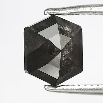 1.62 CT Hexagon Salt and Pepper Diamond, Natural Gray Black Loose Diamond, 7.00 MM Ethical Earth Mined Diamond for Pendant Jewelry
