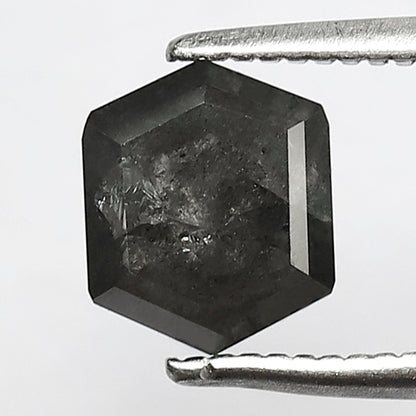 1.62 CT Hexagon Salt and Pepper Diamond, Natural Gray Black Loose Diamond, 7.00 MM Ethical Earth Mined Diamond for Pendant Jewelry