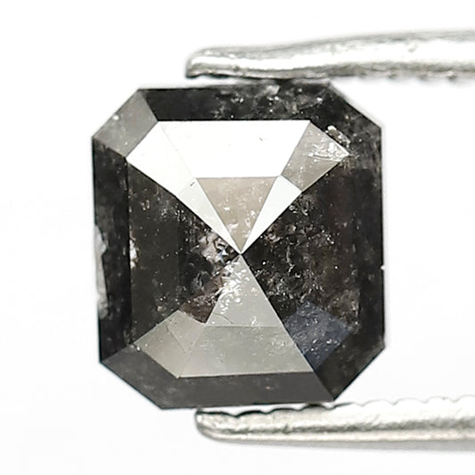 1.71 CT Emerald Shape Loose Natural Grey Black Color Diamond 6.7 MM Conflict Free Salt and Pepper Diamond Wedding Ring