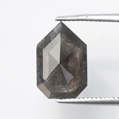 2.12 CT Geometric Cut Salt and Pepper Diamond, Gray Black Natural Loose Diamond, 11.30 mm Conflict Free Stone for Custom Ring
