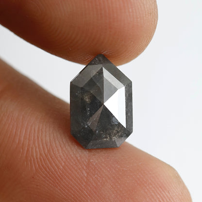 2.12 CT Geometric Cut Salt and Pepper Diamond, Gray Black Natural Loose Diamond, 11.30 mm Conflict Free Stone for Custom Ring