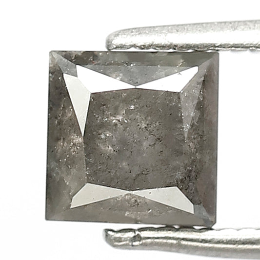 5.6 MM Natural Grey Black Color Diamond 1.49 CT Loose Natural Princess Shape Salt and Pepper Diamond For Custom Design Jewelry