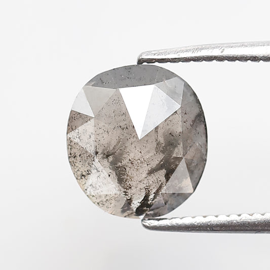 1.36 CT Oval Salt and Pepper Diamond, Gray Black Natural Loose Diamond 8.50 x 7.90 mm, Unique Stone for Proposal Ring