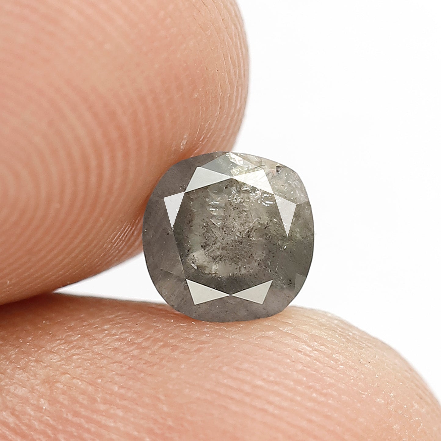 1.05 CT Natural Grey Black Color 5.9 MM Loose Cushion Shape Diamond Conflict Free Salt and Pepper Diamond