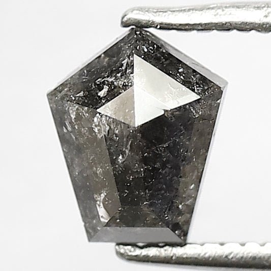 1.15 CT Unique Geometric Shape Diamond 6.9 MM Natural Grey Black Color Salt and Pepper Diamond Vintage Design Ring
