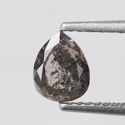 Pear Shape 0.70 Ct Salt and Pepper Diamond, 6.30 mm Natural Gray Black Loose Stone for Custom Ring