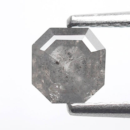 Natural Asscher cut 0.71 CT Loose Diamond, 5.30 x 5.00 mm Natural Gray Black Ethical Salt and Pepper Diamond