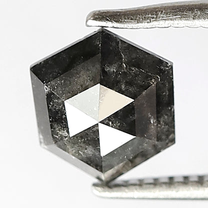 6.7 MM Earth Mined Natural Grey Black Color Diamond 0.92 CT Hexagon Shape Salt and Pepper Diamond Prong Setting Wedding Ring