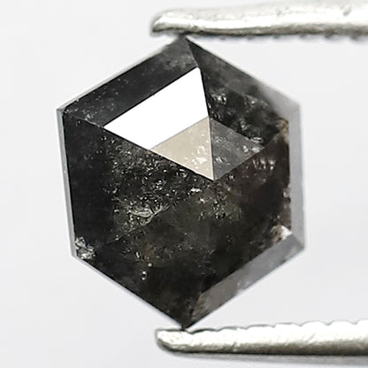 6.7 MM Earth Mined Natural Grey Black Color Diamond 0.92 CT Hexagon Shape Salt and Pepper Diamond Prong Setting Wedding Ring