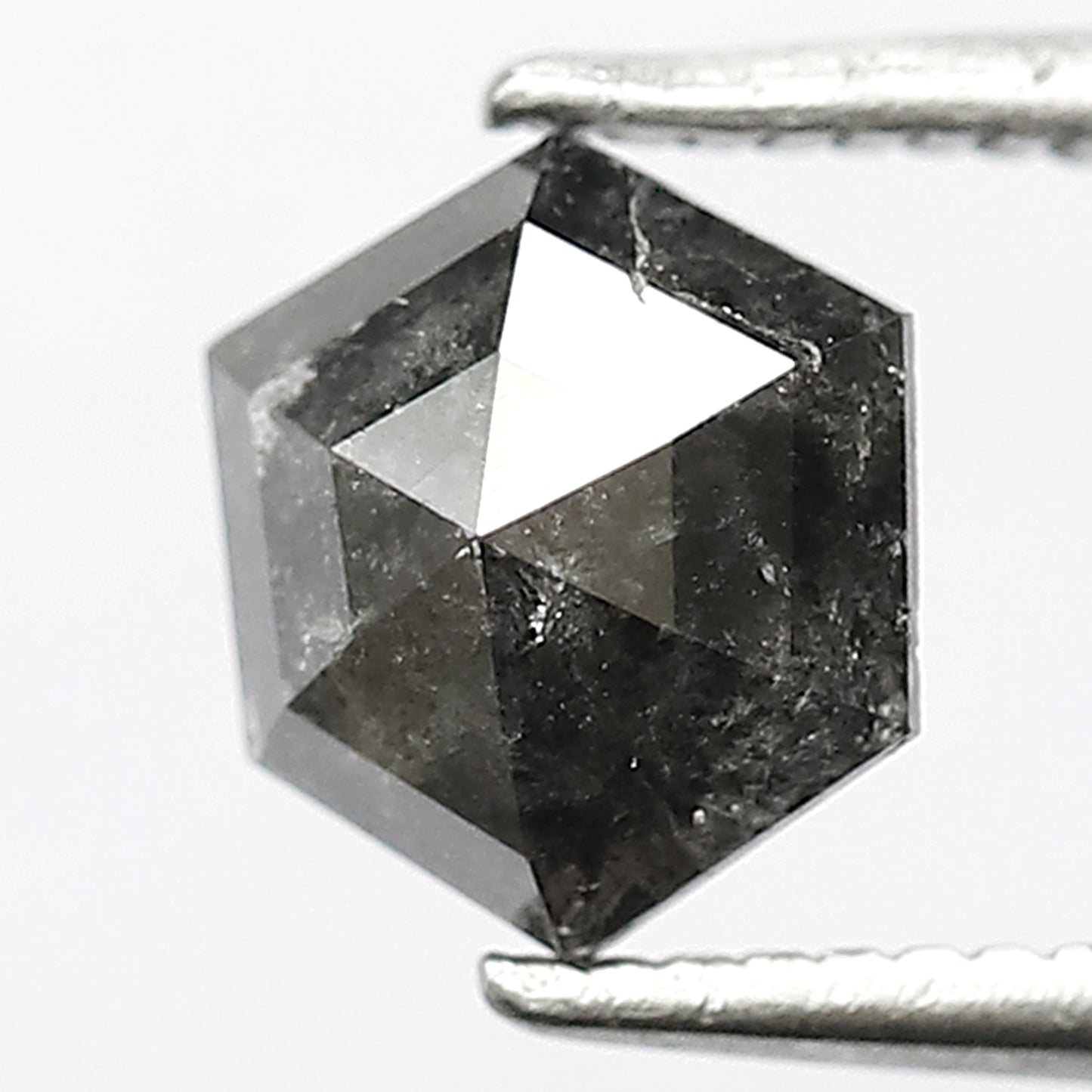 6.7 MM Earth Mined Natural Grey Black Color Diamond 0.92 CT Hexagon Shape Salt and Pepper Diamond Prong Setting Wedding Ring