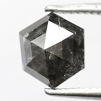 6.7 MM Earth Mined Natural Grey Black Color Diamond 0.92 CT Hexagon Shape Salt and Pepper Diamond Prong Setting Wedding Ring