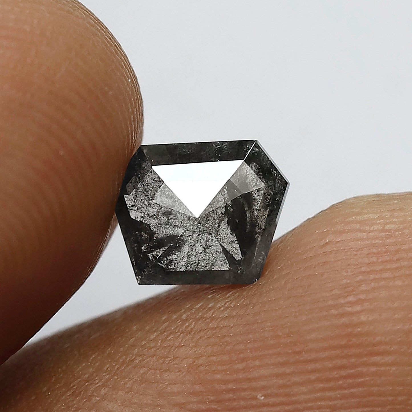 Natural Geometric cut 0.91 CT Loose Diamond, 5.80 x 7.30 mm Ethical Salt and Pepper Diamond