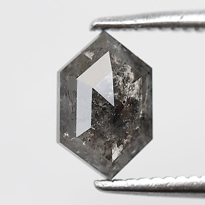 1.06 CT Elongated Hexagon Salt and Pepper Diamond, Natural Gray Black Conflict Free Ethical Diamond For Engagement Jewelry