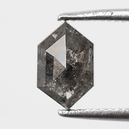 1.06 CT Elongated Hexagon Salt and Pepper Diamond, Natural Gray Black Conflict Free Ethical Diamond For Engagement Jewelry