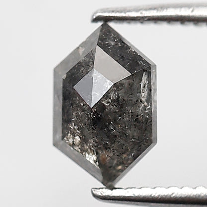1.06 CT Elongated Hexagon Salt and Pepper Diamond, Natural Gray Black Conflict Free Ethical Diamond For Engagement Jewelry