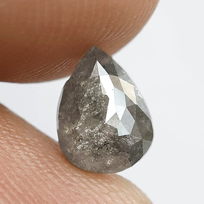 0.96 CT Earth Mined Loose Natural Pear Shape Diamond 7 MM Grey Black Color Salt and Pepper Diamond Customized Wedding Ring