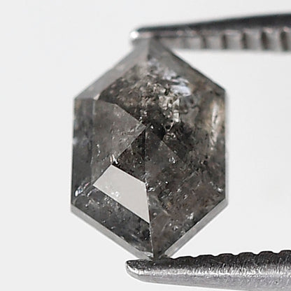 1.06 CT Elongated Hexagon Salt and Pepper Diamond, Natural Gray Black Conflict Free Ethical Diamond For Engagement Jewelry