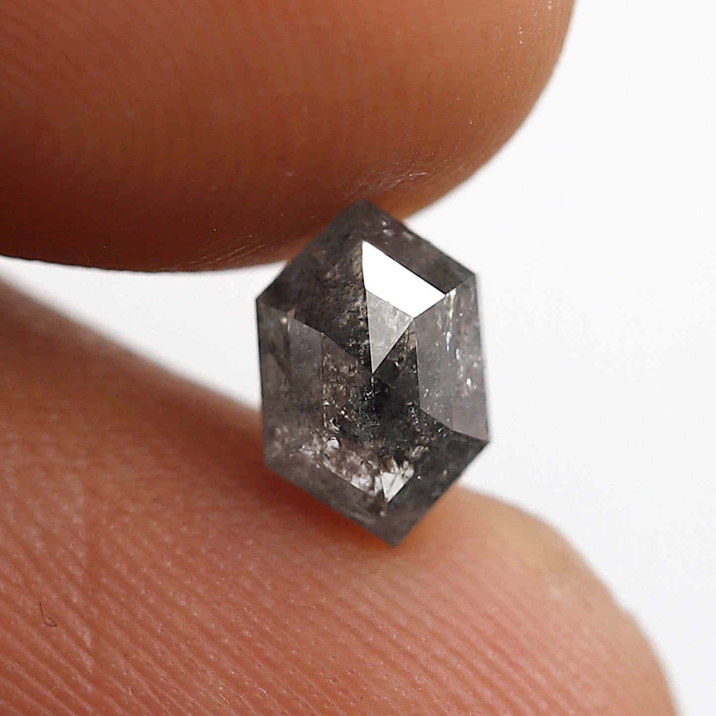 1.06 CT Elongated Hexagon Salt and Pepper Diamond, Natural Gray Black Conflict Free Ethical Diamond For Engagement Jewelry