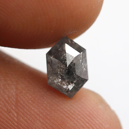 1.06 CT Elongated Hexagon Salt and Pepper Diamond, Natural Gray Black Conflict Free Ethical Diamond For Engagement Jewelry