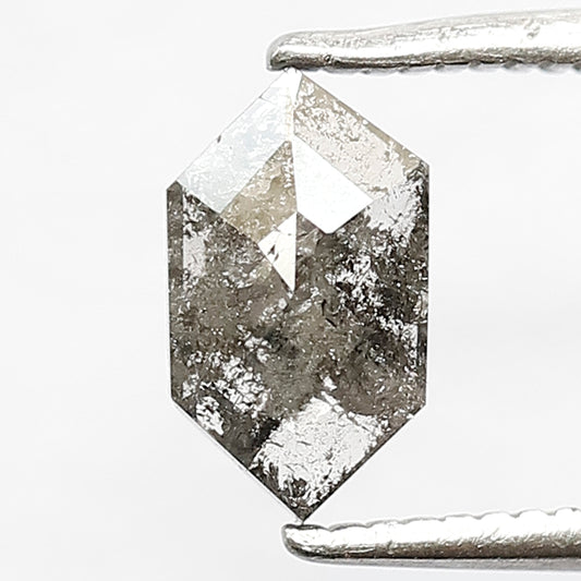 8 MM Elongated Hexagon Shape Diamond 0.75 CT Natural Grey Black Color Loose Natural Salt and Pepper Diamond Prong Setting Ring