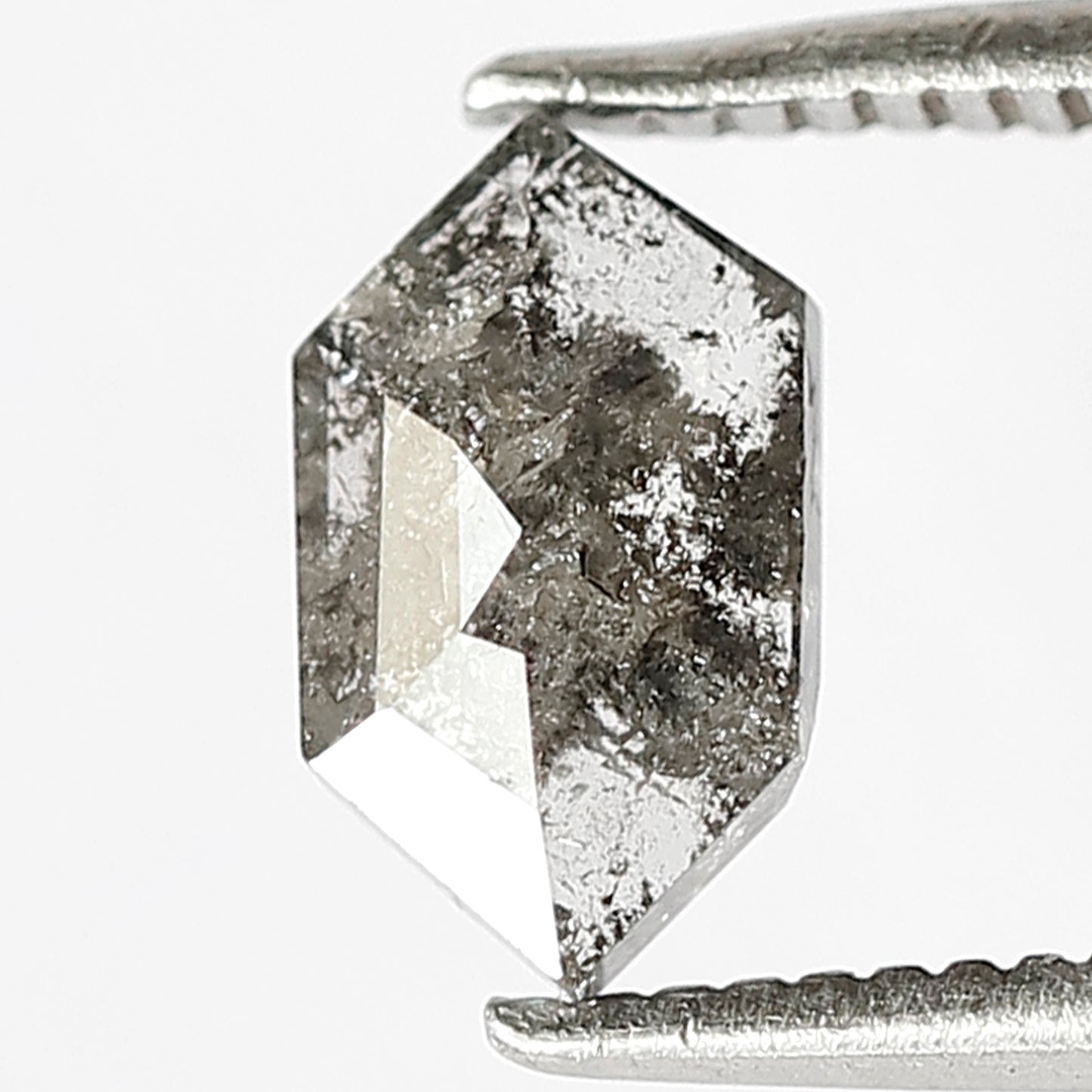 8 MM Elongated Hexagon Shape Diamond 0.75 CT Natural Grey Black Color Loose Natural Salt and Pepper Diamond Prong Setting Ring