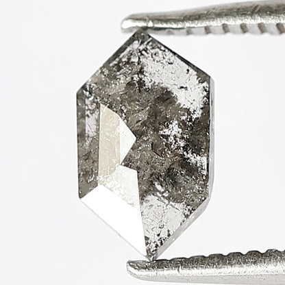 8 MM Elongated Hexagon Shape Diamond 0.75 CT Natural Grey Black Color Loose Natural Salt and Pepper Diamond Prong Setting Ring