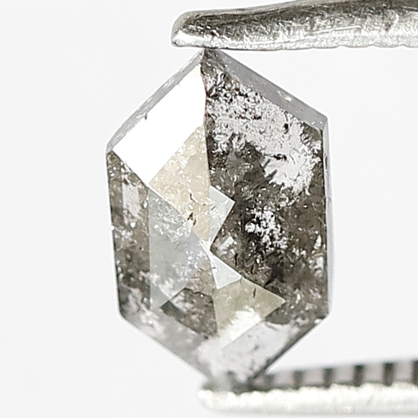 8 MM Elongated Hexagon Shape Diamond 0.75 CT Natural Grey Black Color Loose Natural Salt and Pepper Diamond Prong Setting Ring