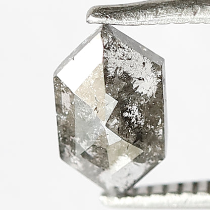 8 MM Elongated Hexagon Shape Diamond 0.75 CT Natural Grey Black Color Loose Natural Salt and Pepper Diamond Prong Setting Ring