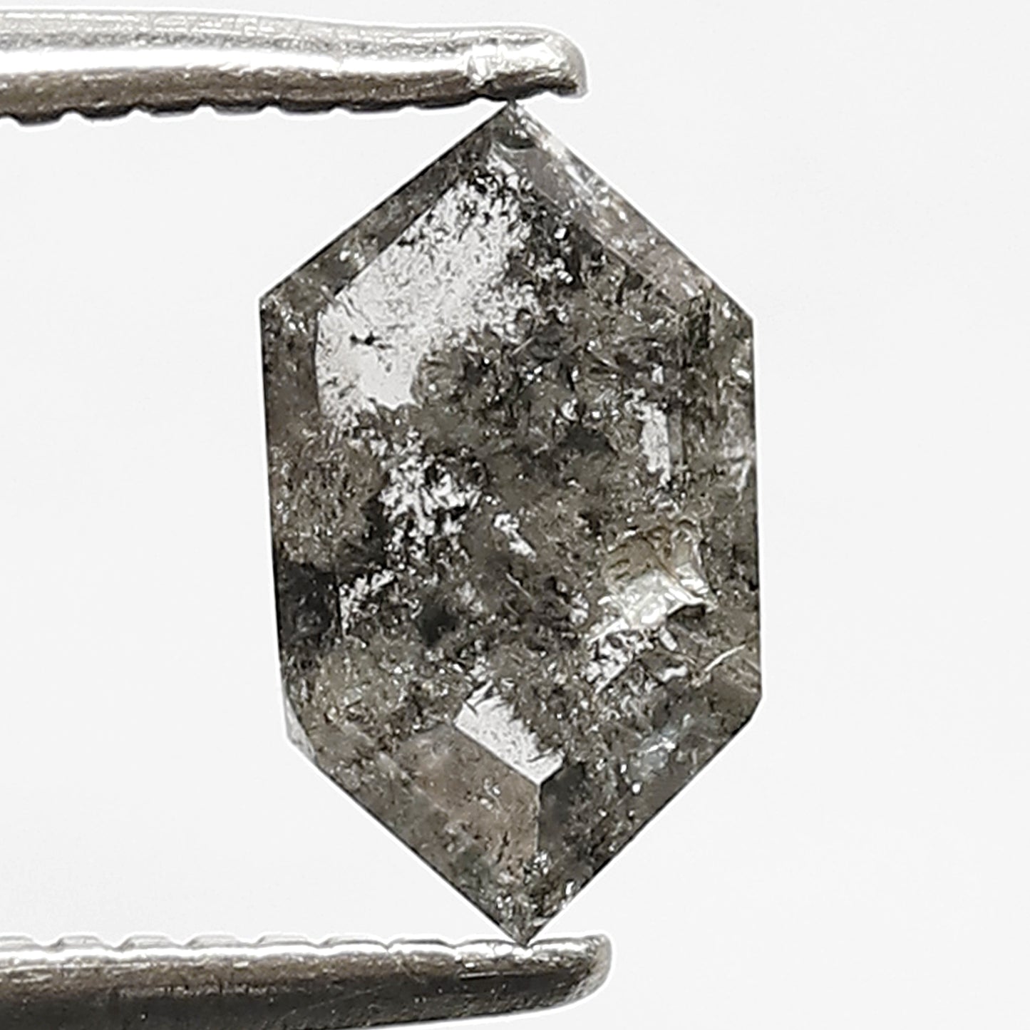 8 MM Elongated Hexagon Shape Diamond 0.75 CT Natural Grey Black Color Loose Natural Salt and Pepper Diamond Prong Setting Ring