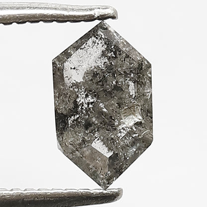 8 MM Elongated Hexagon Shape Diamond 0.75 CT Natural Grey Black Color Loose Natural Salt and Pepper Diamond Prong Setting Ring