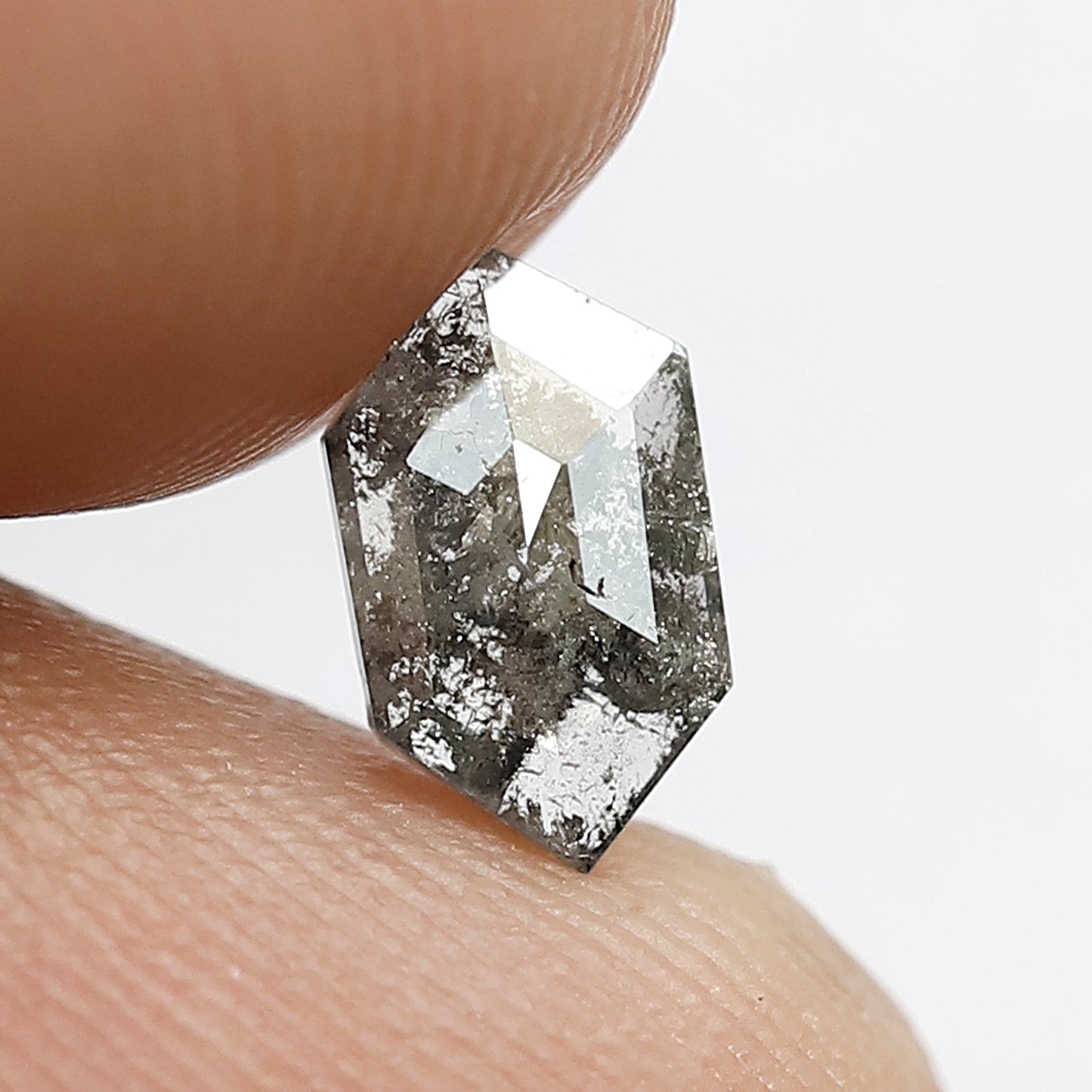 8 MM Elongated Hexagon Shape Diamond 0.75 CT Natural Grey Black Color Loose Natural Salt and Pepper Diamond Prong Setting Ring