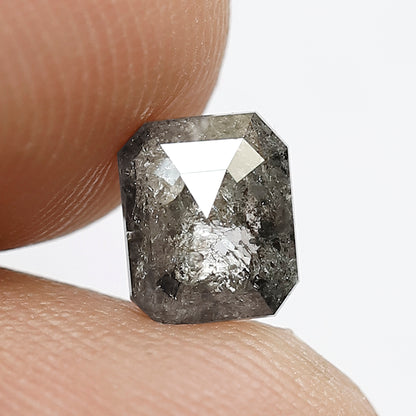 0.92 CT Natural Grey Black Color Diamond Loose Natural Emerald Shape Diamond Conflict Free Salt and Pepper Diamond Custom Engagement Ring
