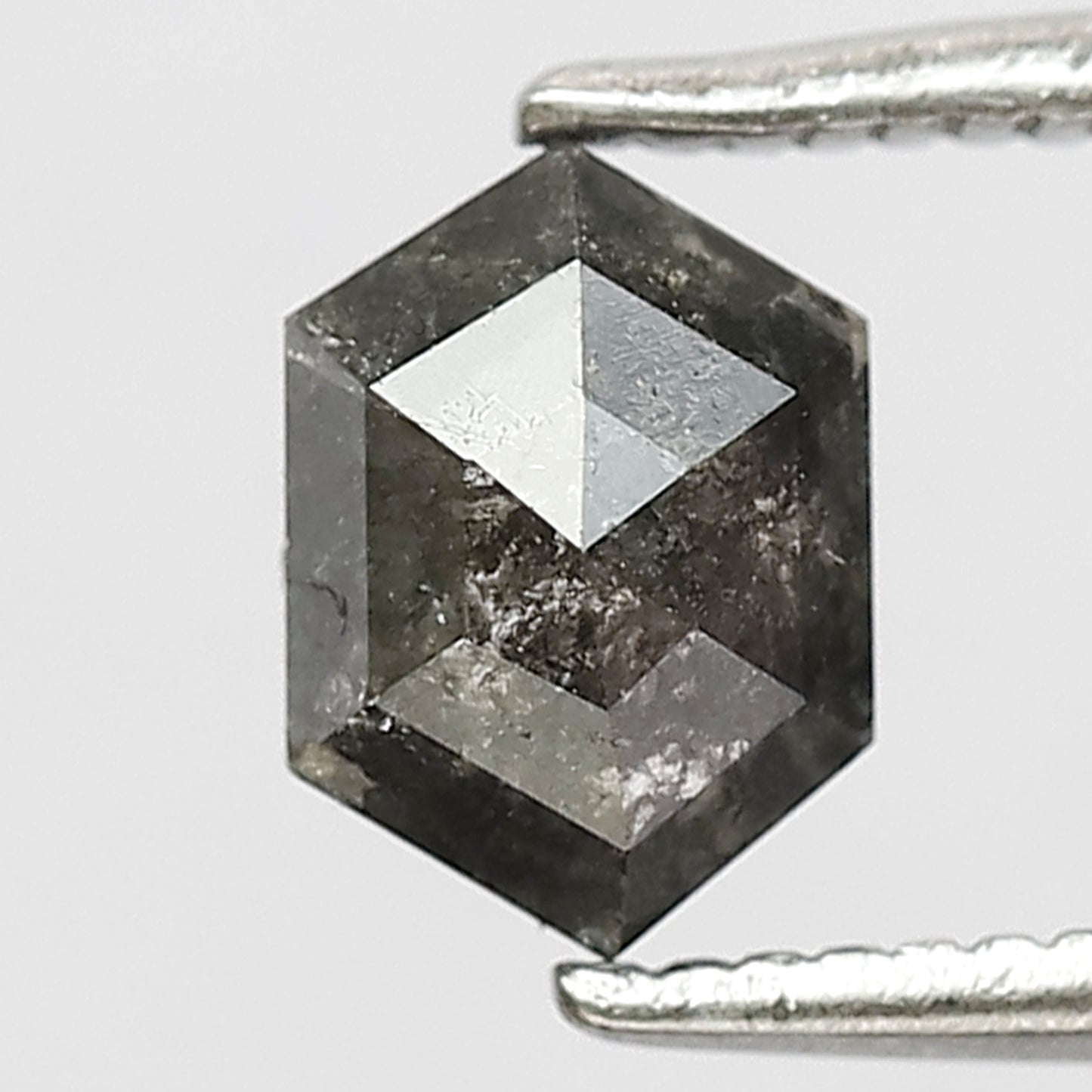 0.97 CT Long Hexagon Loose Diamond, Natural Gray Black Conflict Free Salt and Pepper Diamond For Wedding Band