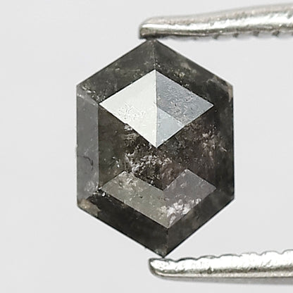 0.97 CT Long Hexagon Loose Diamond, Natural Gray Black Conflict Free Salt and Pepper Diamond For Wedding Band