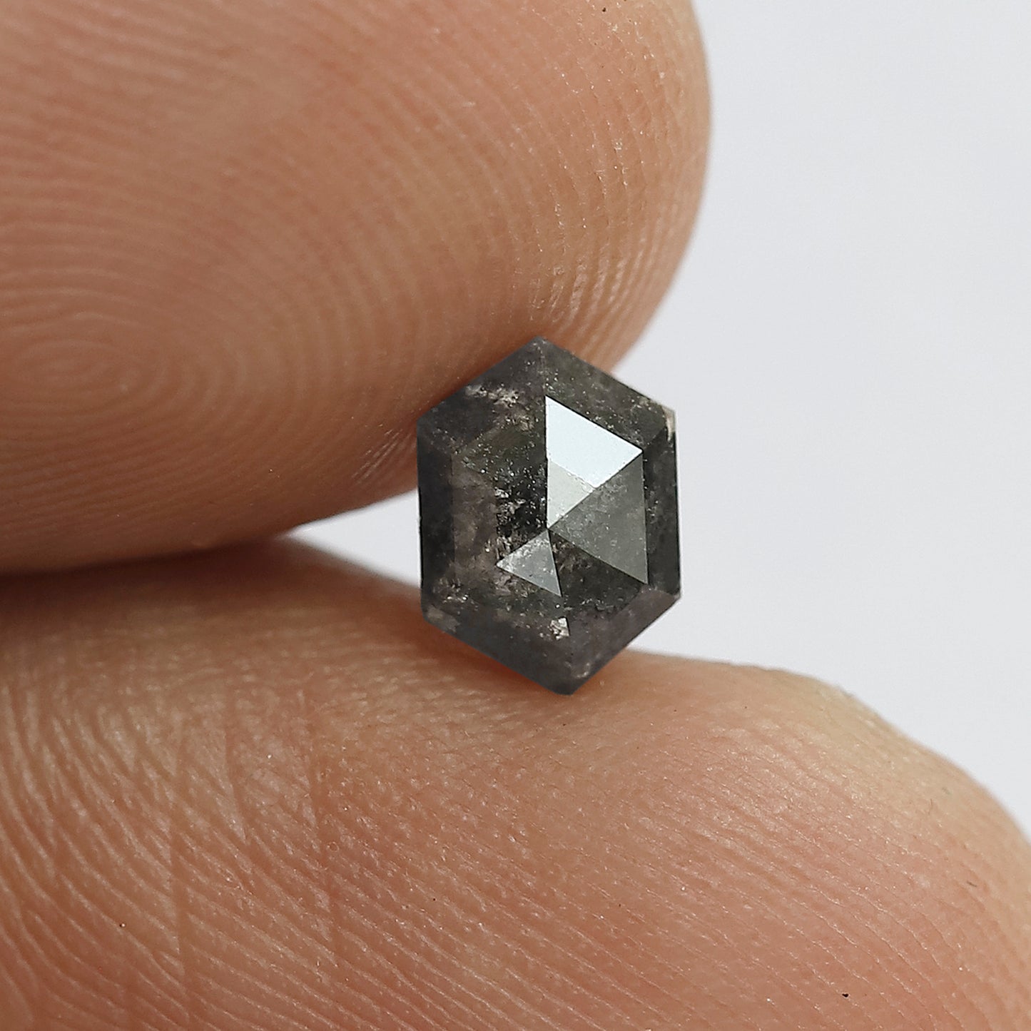 0.97 CT Long Hexagon Loose Diamond, Natural Gray Black Conflict Free Salt and Pepper Diamond For Wedding Band