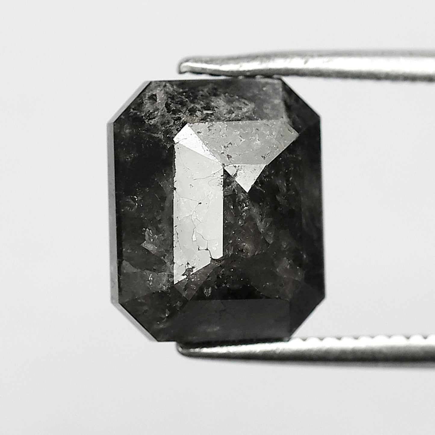 3.71 CT Emerald Shape Loose Diamond, Natural Salt and Pepper Gray Black Diamond for Women Ring Setting
