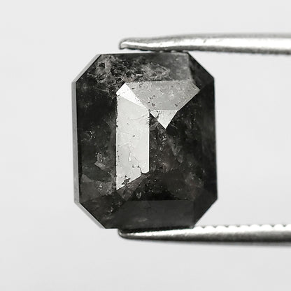 3.71 CT Emerald Shape Loose Diamond, Natural Salt and Pepper Gray Black Diamond for Women Ring Setting