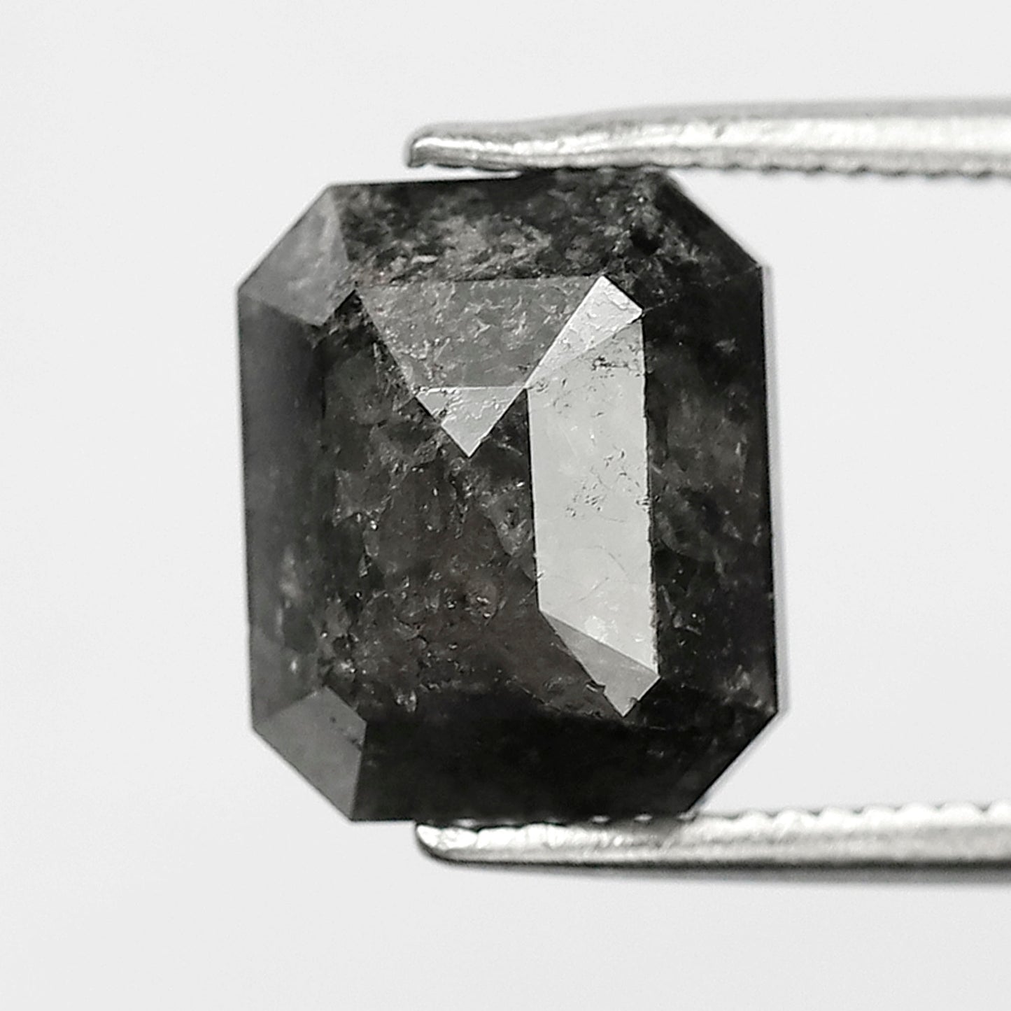 3.71 CT Emerald Shape Loose Diamond, Natural Salt and Pepper Gray Black Diamond for Women Ring Setting