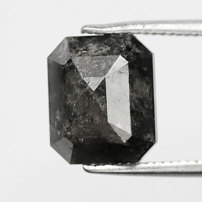 3.71 CT Emerald Shape Loose Diamond, Natural Salt and Pepper Gray Black Diamond for Women Ring Setting