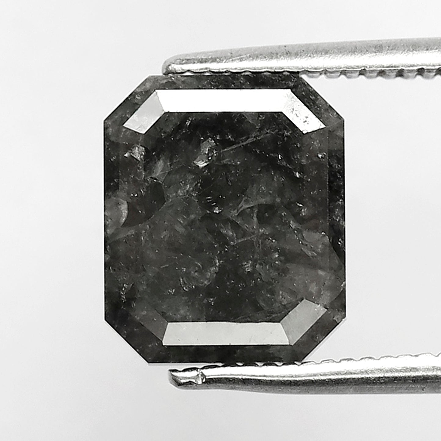 3.71 CT Emerald Shape Loose Diamond, Natural Salt and Pepper Gray Black Diamond for Women Ring Setting
