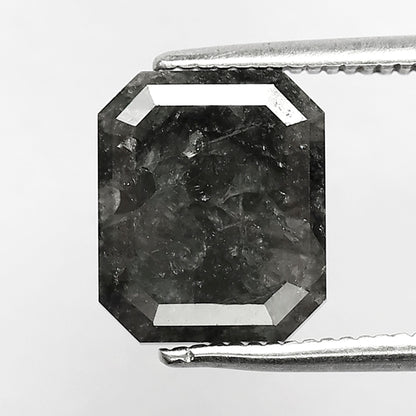 3.71 CT Emerald Shape Loose Diamond, Natural Salt and Pepper Gray Black Diamond for Women Ring Setting