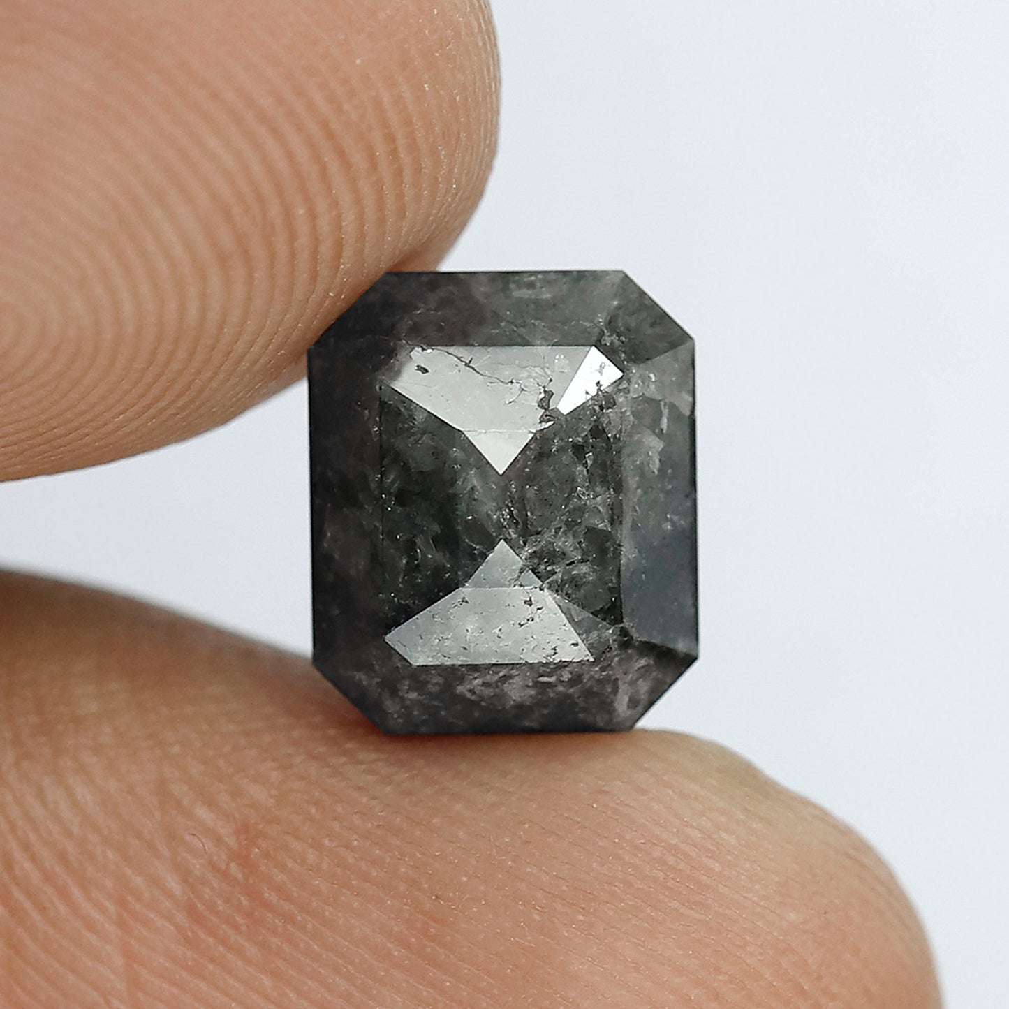 3.71 CT Emerald Shape Loose Diamond, Natural Salt and Pepper Gray Black Diamond for Women Ring Setting