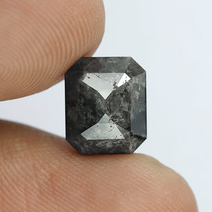 3.71 CT Emerald Shape Loose Diamond, Natural Salt and Pepper Gray Black Diamond for Women Ring Setting