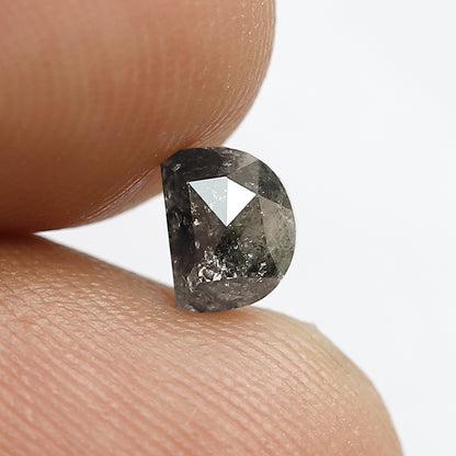 0.77 CT Unique Half Moon Shape Diamond Loose Natural Grey Black Color 4.2 MM Ethically Sourced Salt and Pepper Diamond Ring