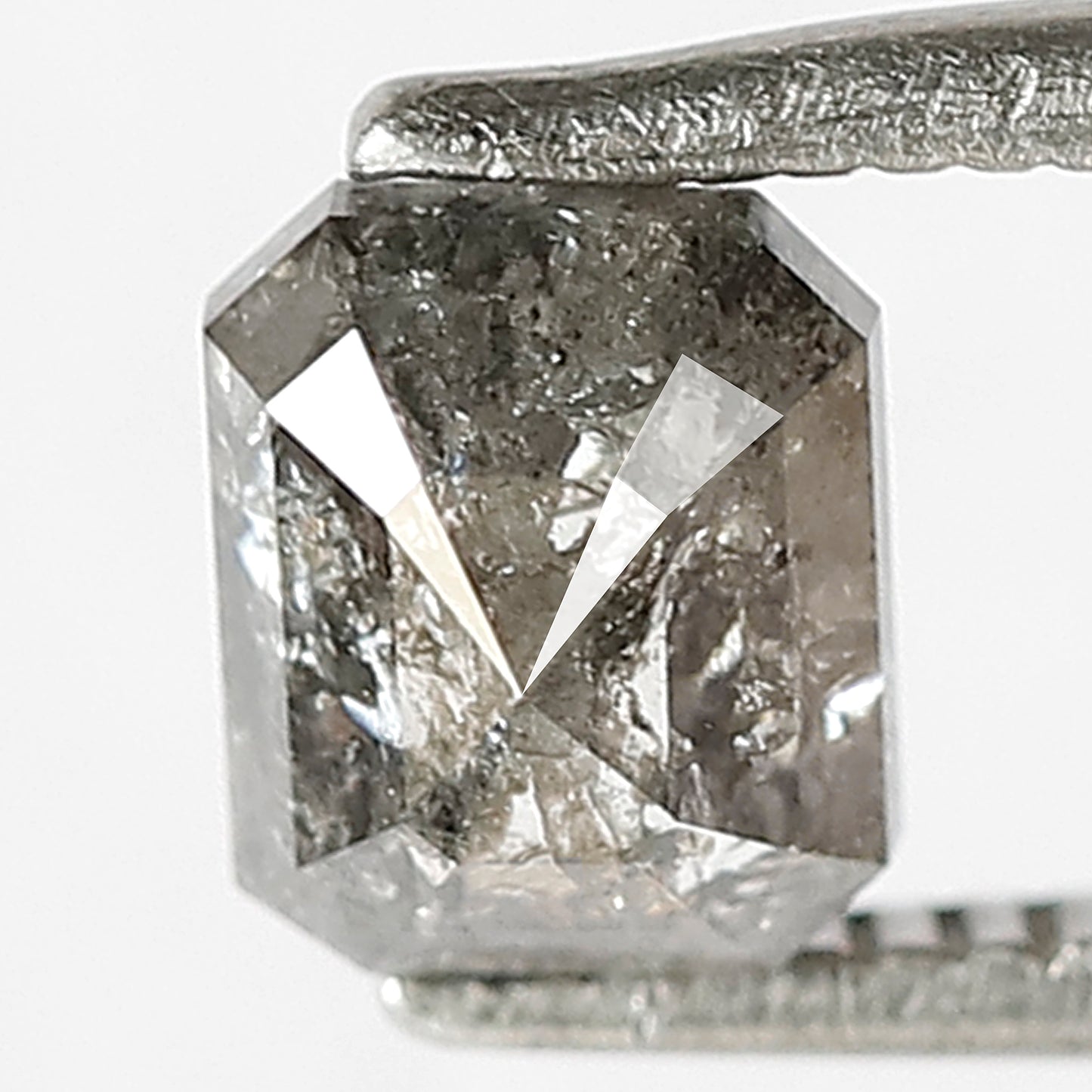 1.01 CT Emerald Shape Diamond Grey Black Color Diamond Loose Natural Conflict Free Salt and Pepper Diamond Bespoke Design Wedding Ring